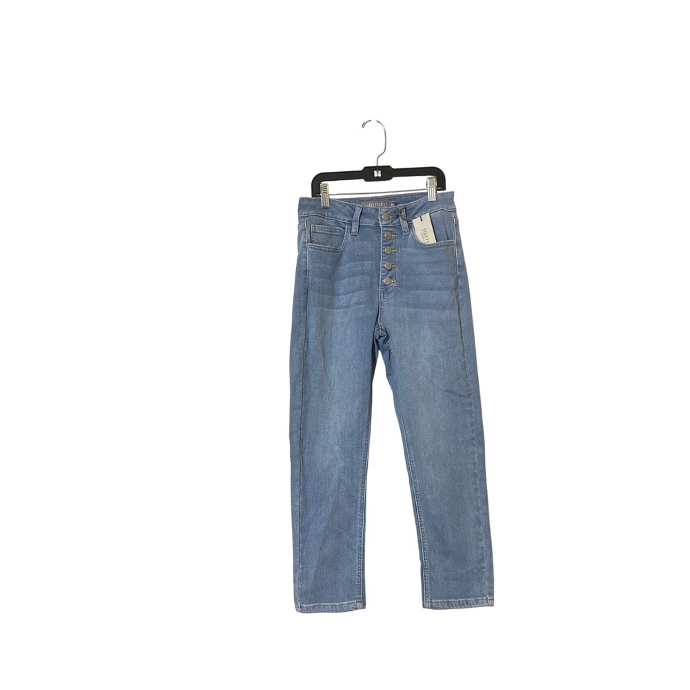 JustUSA Women's High Rise Button Fly Skinny Jeans Light Wash Blue Size 26 NWT